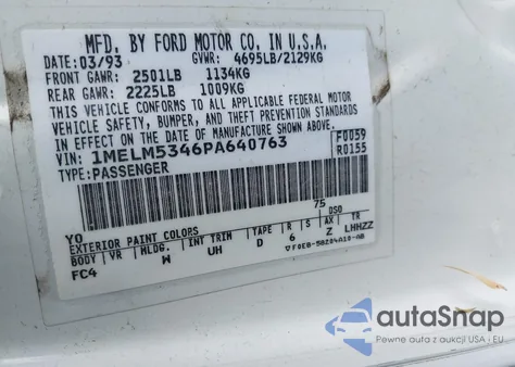 1993 Mercury Sable Ls from USA, damaged, VIN 1MELM5346PA640763